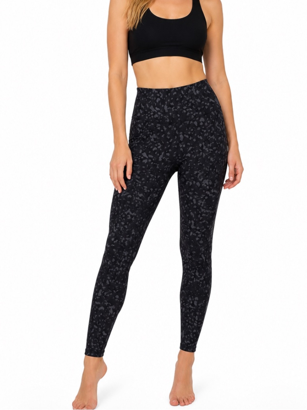 AMAZON Black & Gray Animal Print High-Waist Yoga Leggings M